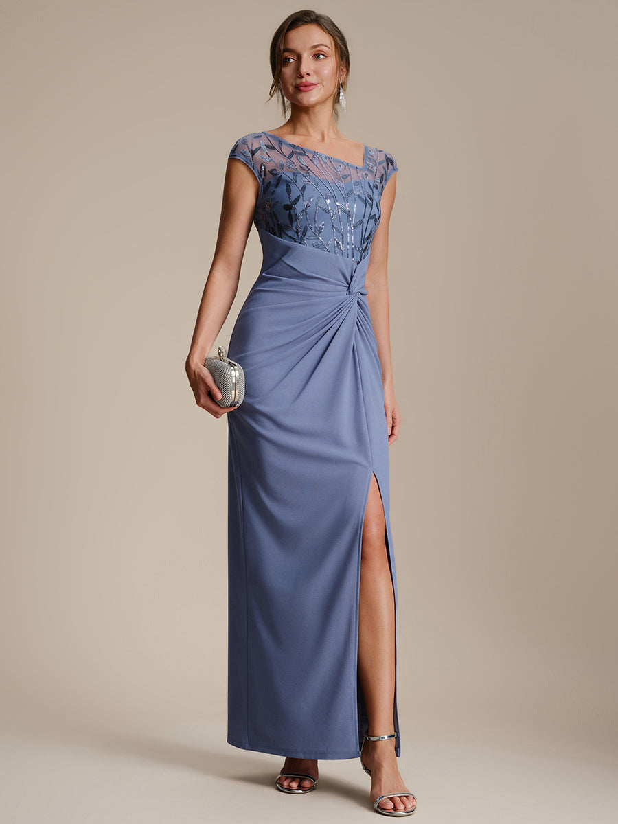 Knotted Crepe Cap Sleeve Wedding Guest Dress