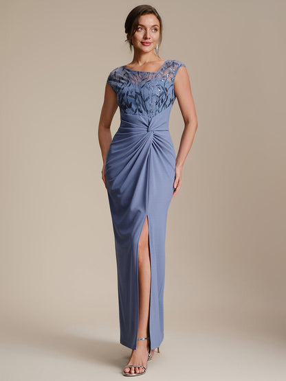Knotted Crepe Cap Sleeve Wedding Guest Dress