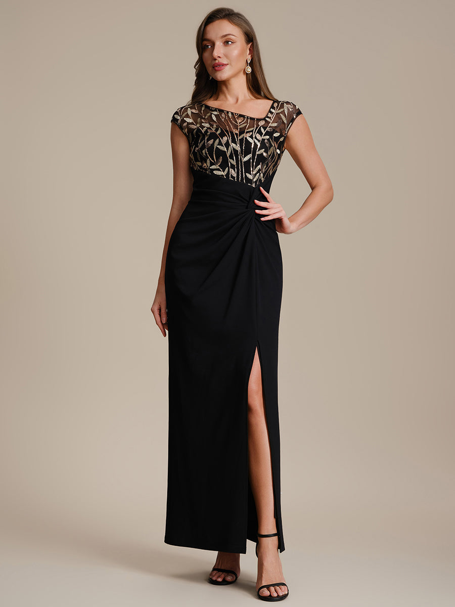 Knotted Crepe Cap Sleeve Wedding Guest Dress