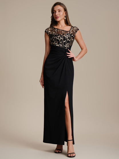 Knotted Crepe Cap Sleeve Wedding Guest Dress