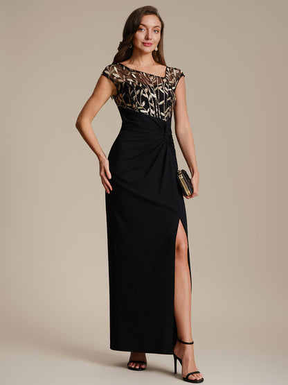 Knotted Crepe Cap Sleeve Wedding Guest Dress