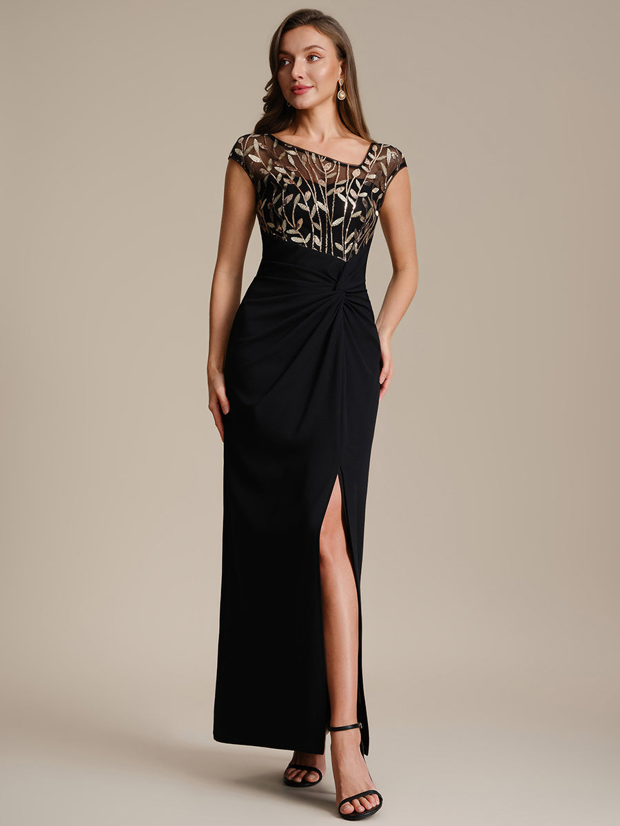 Knotted Crepe Cap Sleeve Wedding Guest Dress