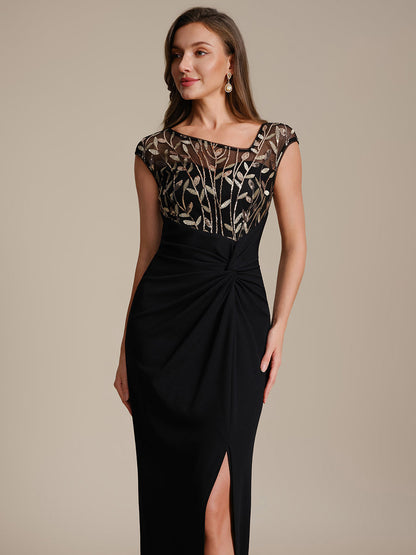 Knotted Crepe Cap Sleeve Wedding Guest Dress