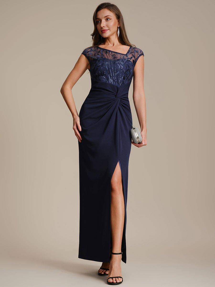 Knotted Crepe Cap Sleeve Wedding Guest Dress