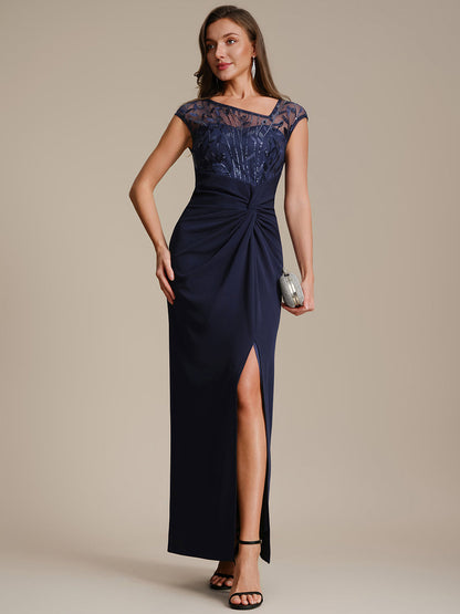 Knotted Crepe Cap Sleeve Wedding Guest Dress