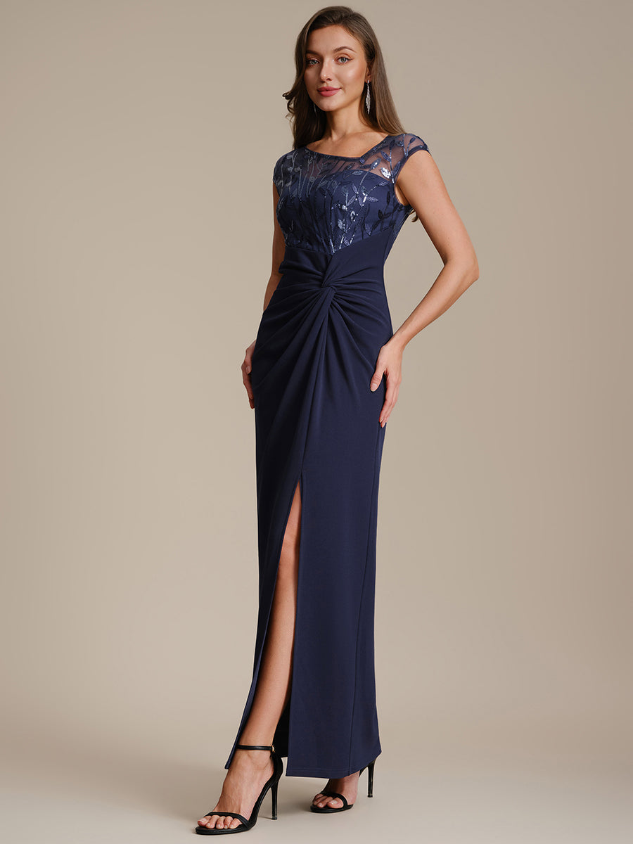 Knotted Crepe Cap Sleeve Wedding Guest Dress