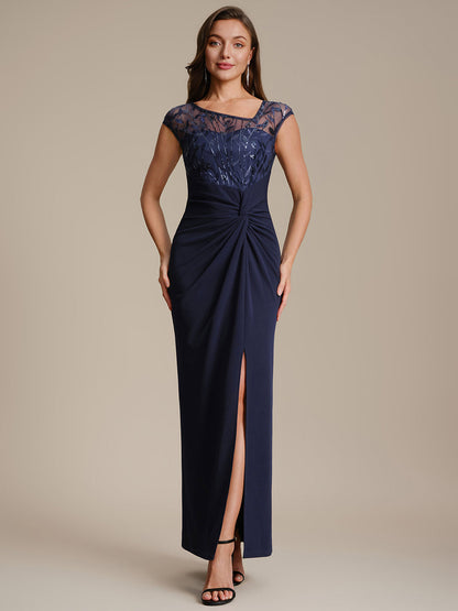 Knotted Crepe Cap Sleeve Wedding Guest Dress