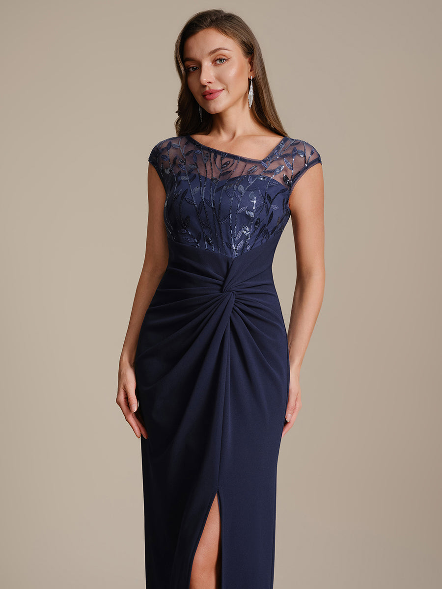 Knotted Crepe Cap Sleeve Wedding Guest Dress