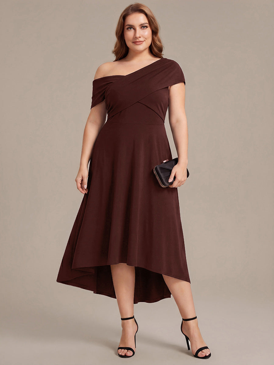 Plus Size Knit Off-the-shoulder Sleeve Wedding Guest Dress