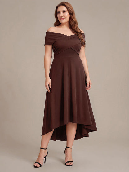 Plus Size Knit Off-the-shoulder Sleeve Wedding Guest Dress