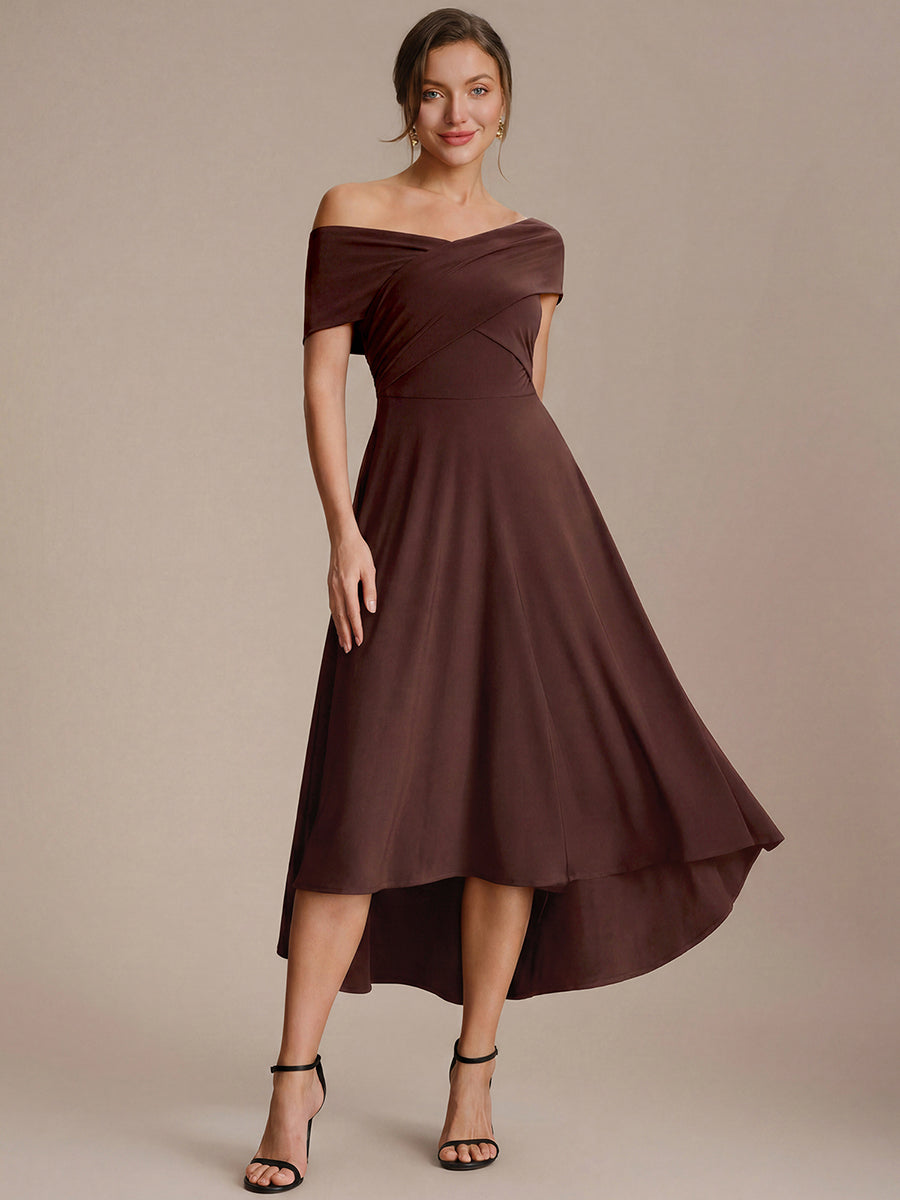 Knit Off-the-shoulder Sleeve A-Line Wedding Guest Dress