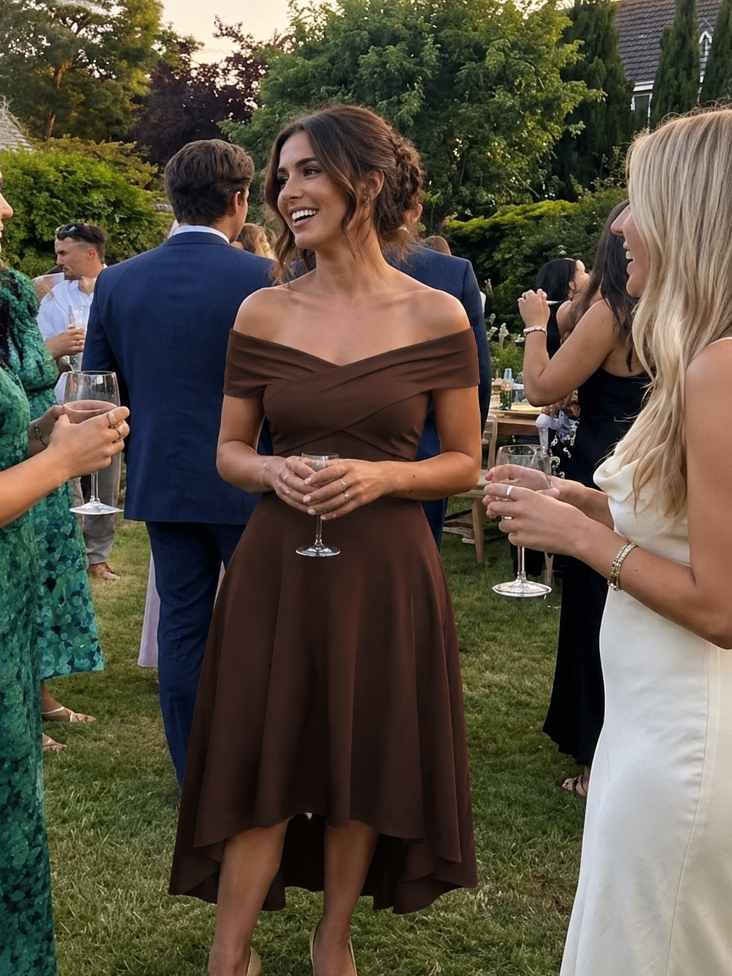 Plus Size Knit Off-the-shoulder Sleeve Wedding Guest Dress