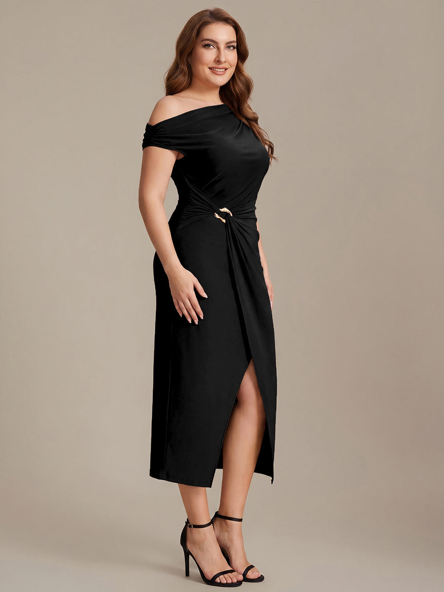 Plus Size One-Shoulder Knit Wedding Guest Dress