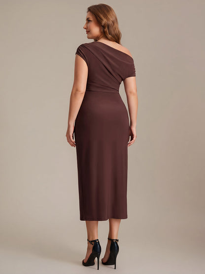 Plus Size One-Shoulder Knit Wedding Guest Dress