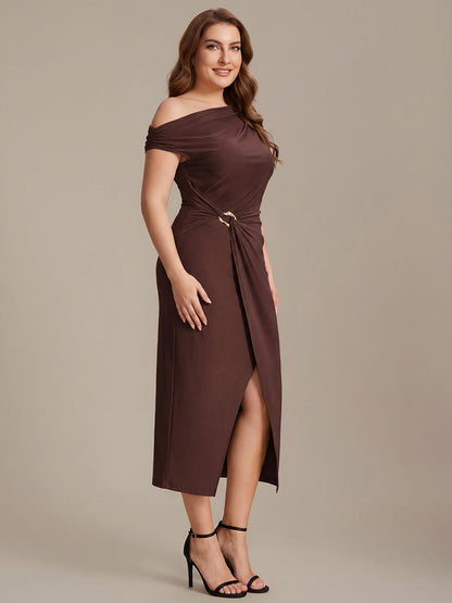 Plus Size One-Shoulder Knit Wedding Guest Dress