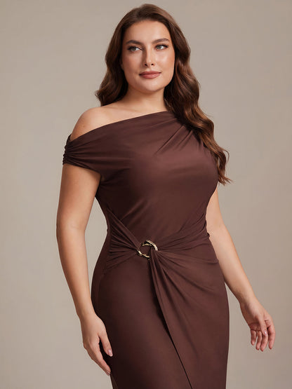 Plus Size One-Shoulder Knit Wedding Guest Dress