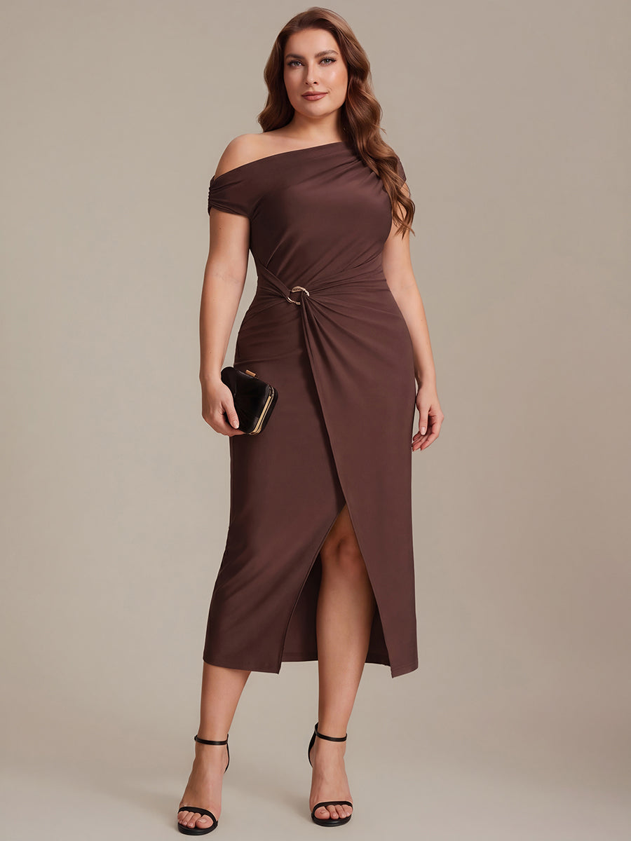 Plus Size One-Shoulder Knit Wedding Guest Dress