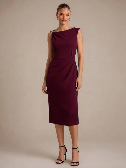 Crepe Sleeveless Sheath Wedding Guest Dress