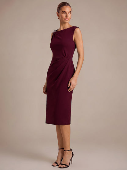Crepe Sleeveless Sheath Wedding Guest Dress