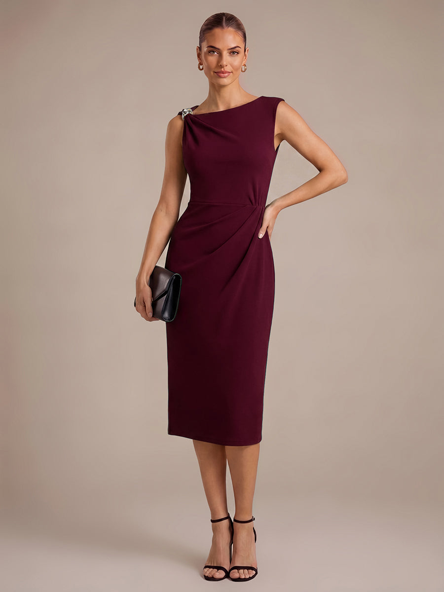 Crepe Sleeveless Sheath Wedding Guest Dress