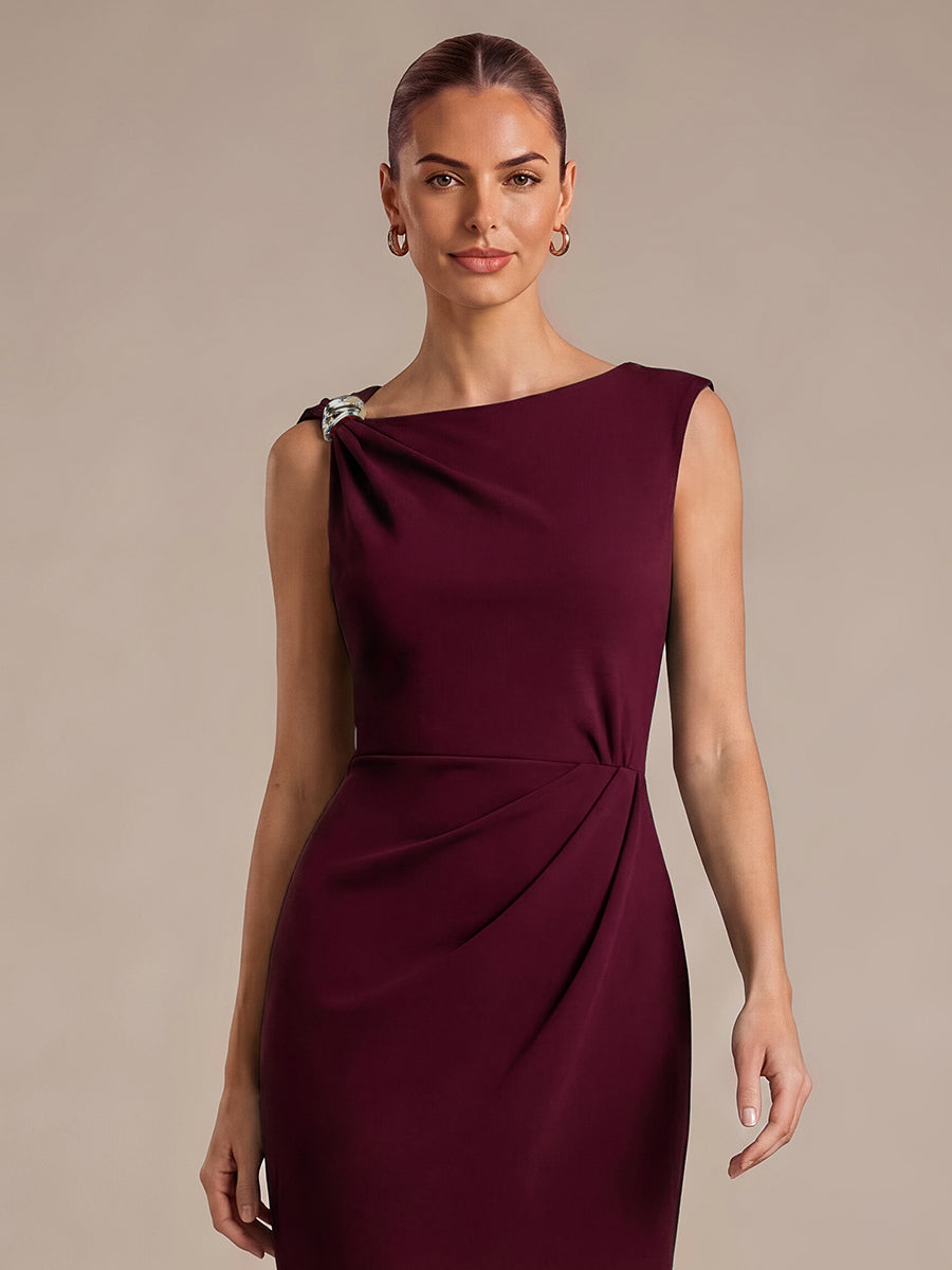 Crepe Sleeveless Sheath Wedding Guest Dress