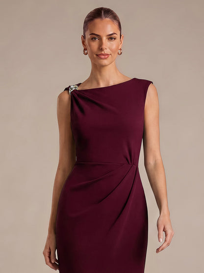 Crepe Sleeveless Sheath Wedding Guest Dress