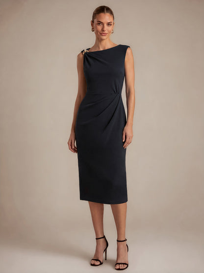 Crepe Sleeveless Sheath Wedding Guest Dress