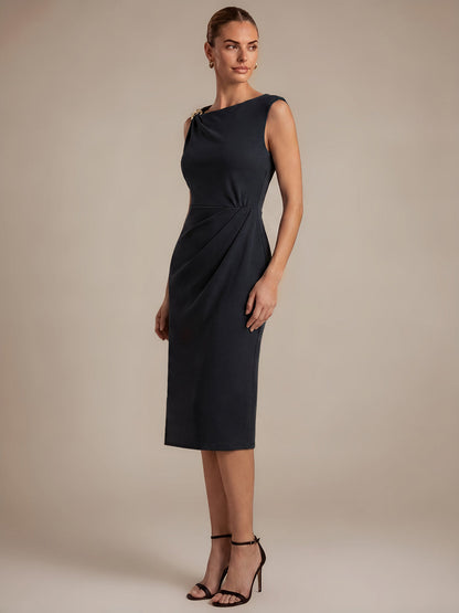 Crepe Sleeveless Sheath Wedding Guest Dress