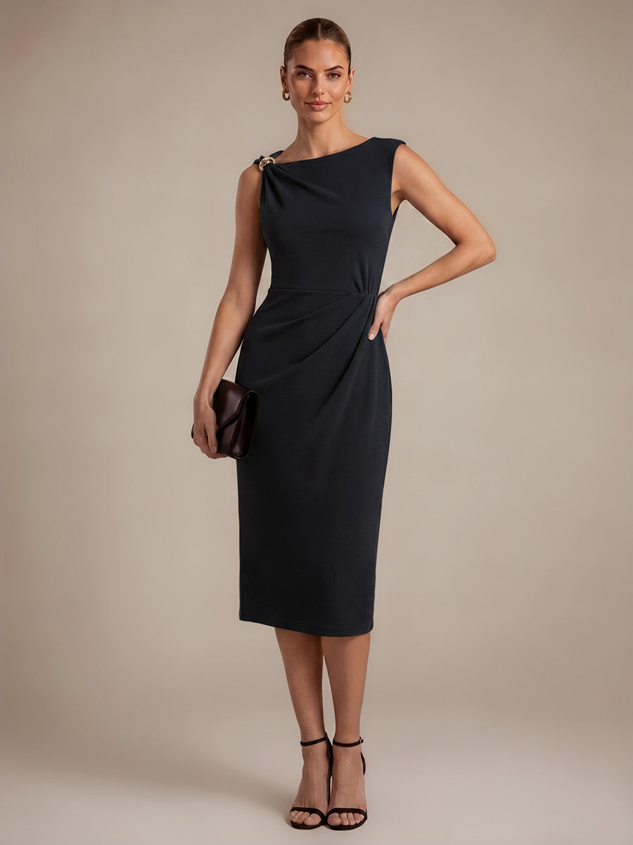 Crepe Sleeveless Sheath Wedding Guest Dress