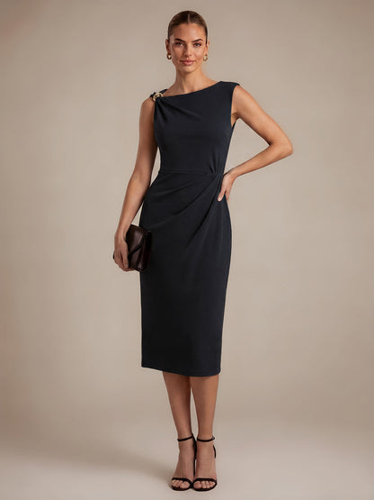 Crepe Sleeveless Sheath Wedding Guest Dress