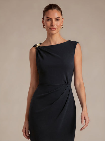 Crepe Sleeveless Sheath Wedding Guest Dress