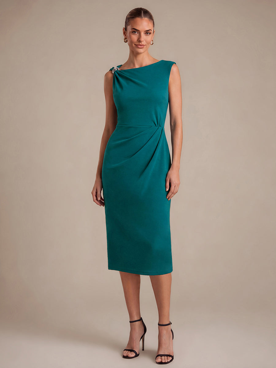 Crepe Sleeveless Sheath Wedding Guest Dress