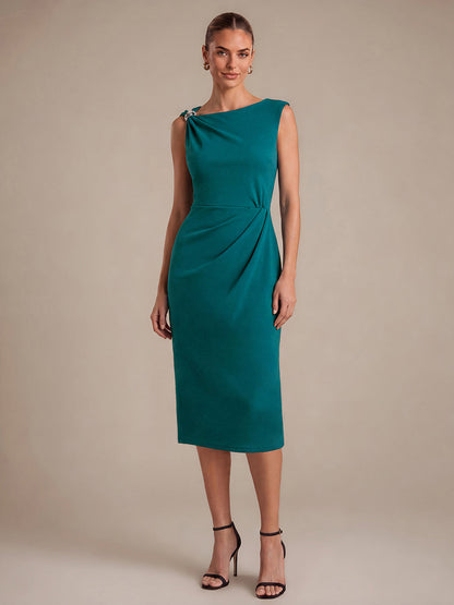 Crepe Sleeveless Sheath Wedding Guest Dress