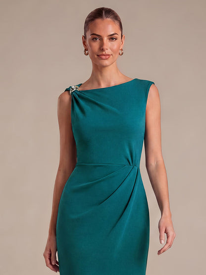 Crepe Sleeveless Sheath Wedding Guest Dress