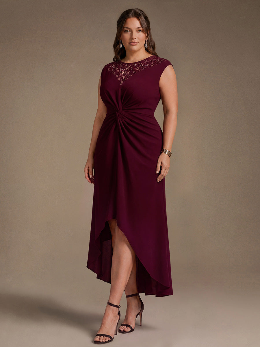 See-through Crepe Cap Sleeve Wedding Guest Dress