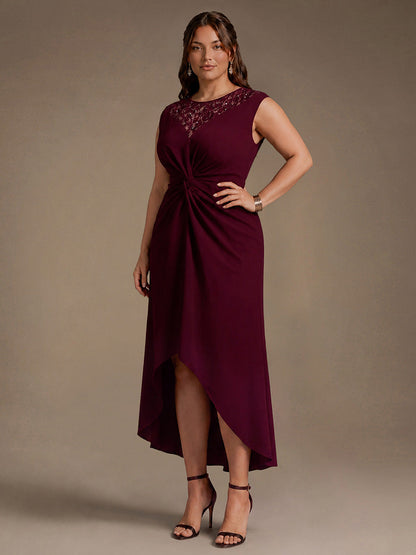 See-through Crepe Cap Sleeve Wedding Guest Dress