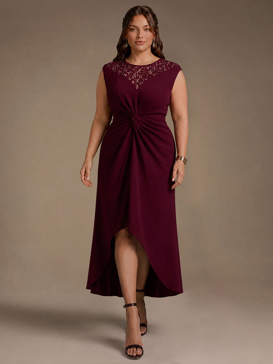 See-through Crepe Cap Sleeve Wedding Guest Dress