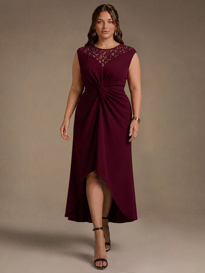 See-through Crepe Cap Sleeve Wedding Guest Dress