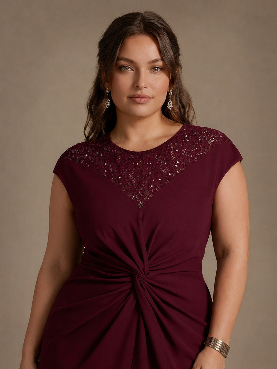 See-through Crepe Cap Sleeve Wedding Guest Dress
