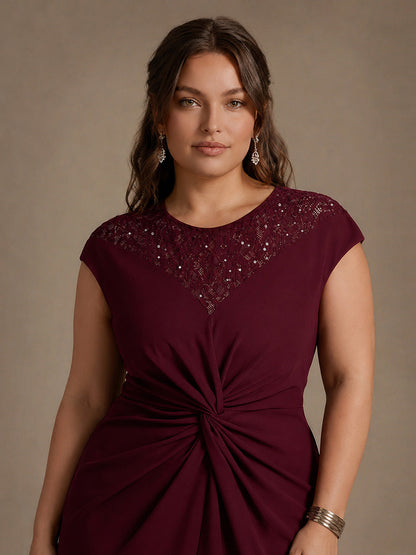See-through Crepe Cap Sleeve Wedding Guest Dress