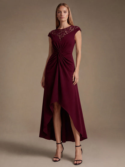 See-through Crepe Cap Sleeve Wedding Guest Dress