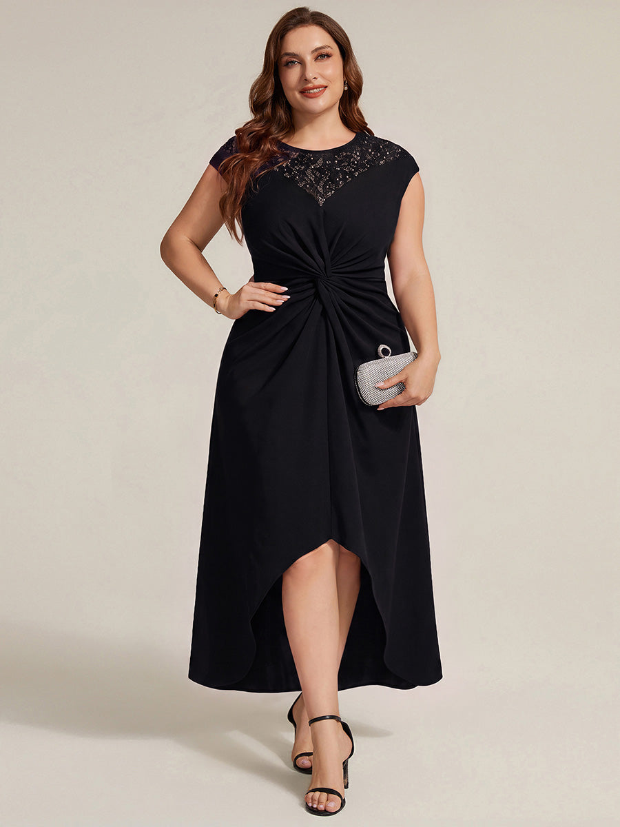 See-through Crepe Cap Sleeve Wedding Guest Dress