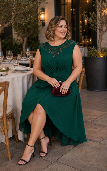 Plus Size Knot Detail High Low Wedding Guest Dress