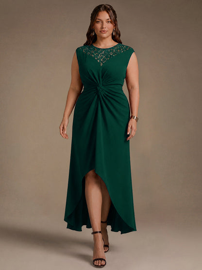 See-through Crepe Cap Sleeve Wedding Guest Dress