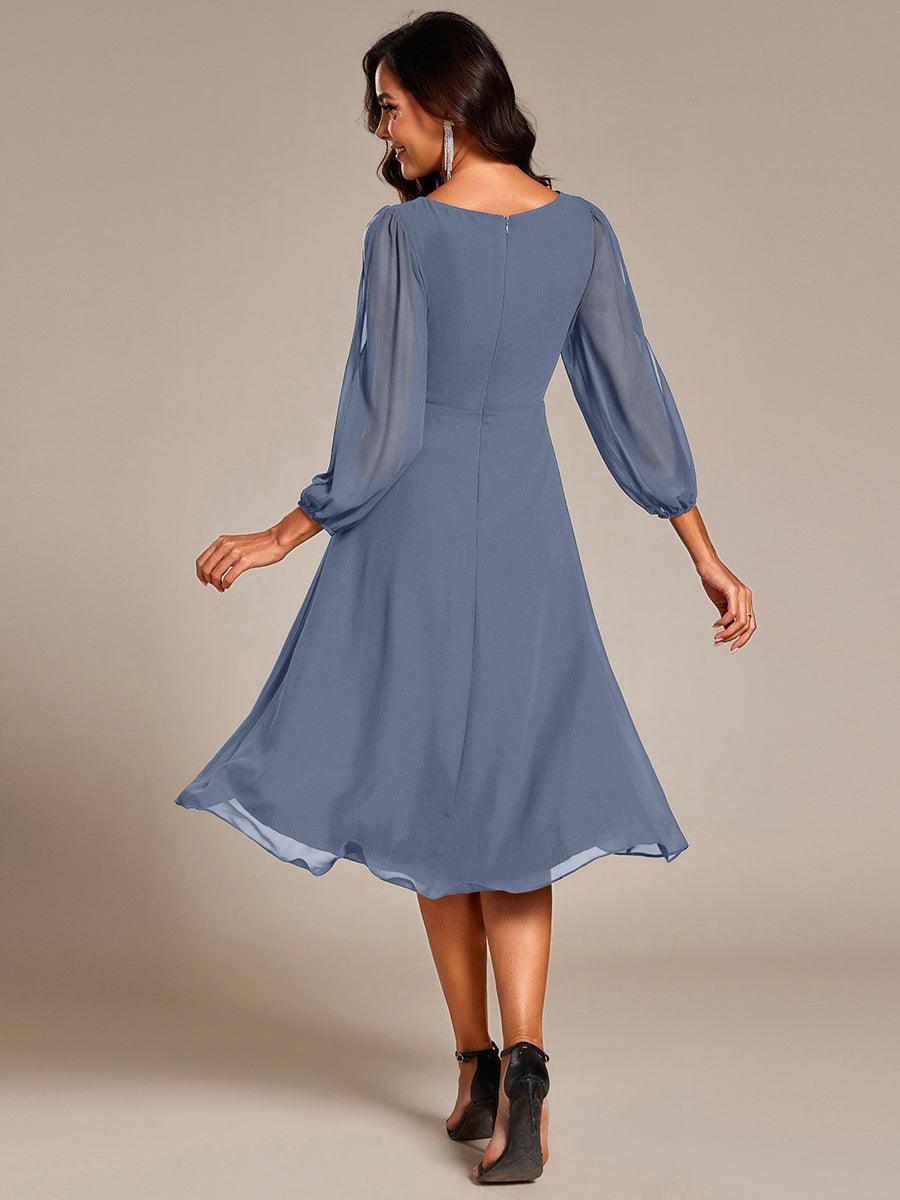 ever AELINA|Long Sleeves Waist Applique A-Line Midi Chiffon Wedding Guest Dress
