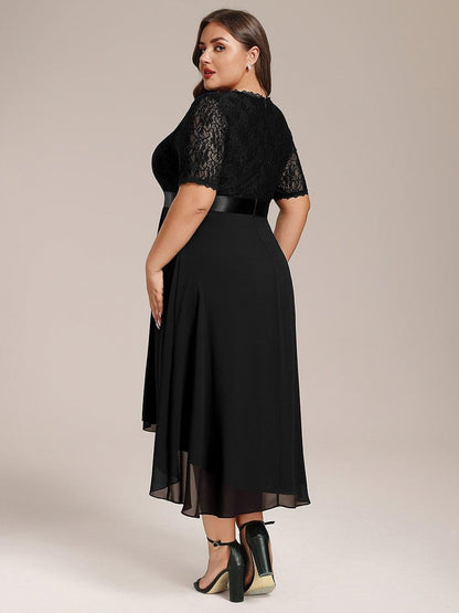 ever JOLEN|Half Sleeve Pleated V-Neck Lace Midi Wedding Guest Dress