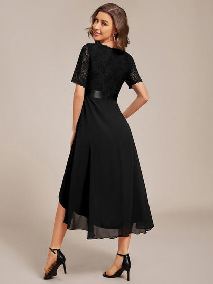 ever JOLEN|Half Sleeve Pleated V-Neck Lace Midi Wedding Guest Dress