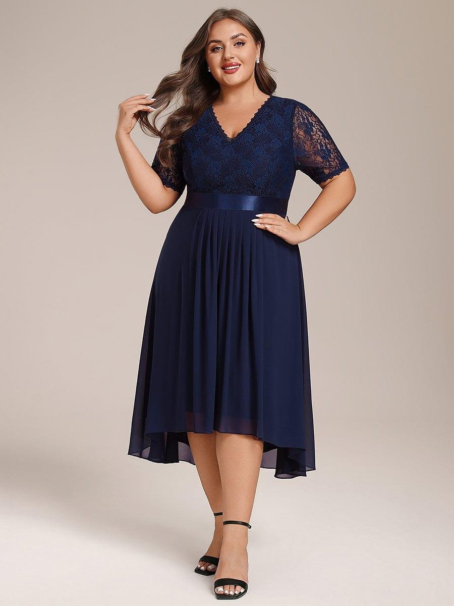 ever JOLEN|Half Sleeve Pleated V-Neck Lace Midi Wedding Guest Dress