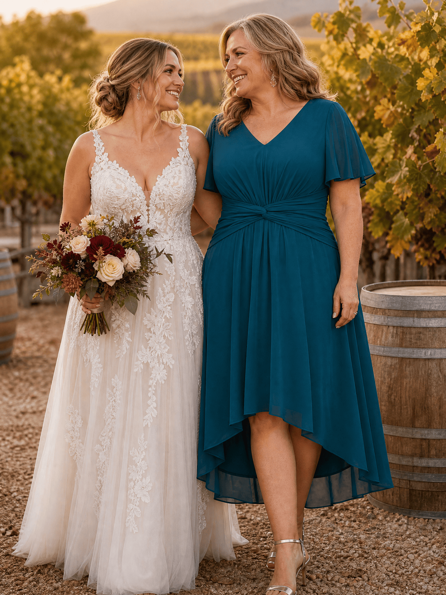 Plus Size Chiffon Ruffle Sleeve High Low Wedding Guest Dress