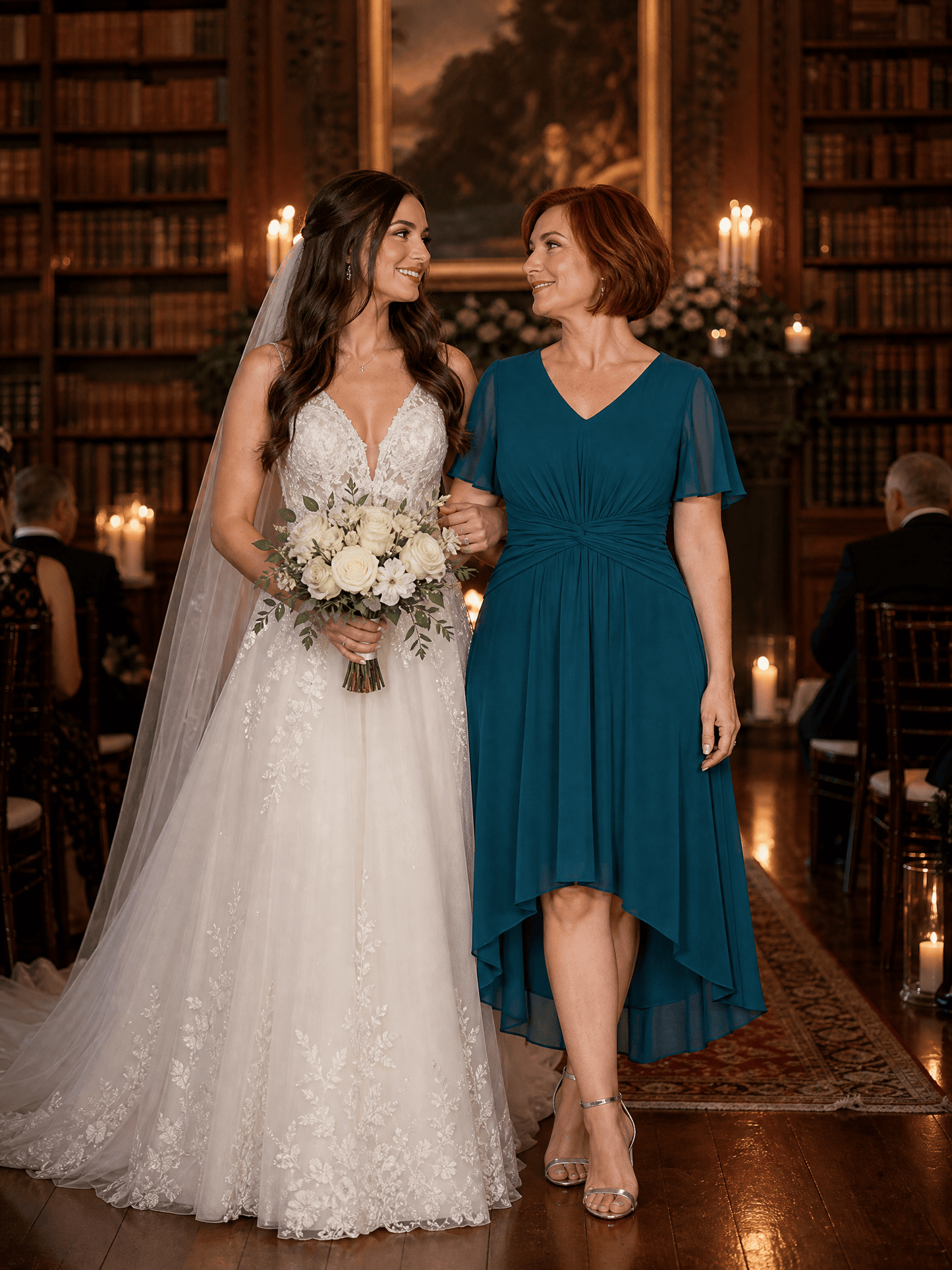 Knot Detail Chiffon Ruffle Sleeve Wedding Guest Dress